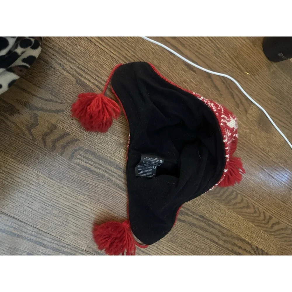 Vintage Dale of Norway Red Wool Hat Tassel Ear Flap Fair Isle Reindeer Youth M